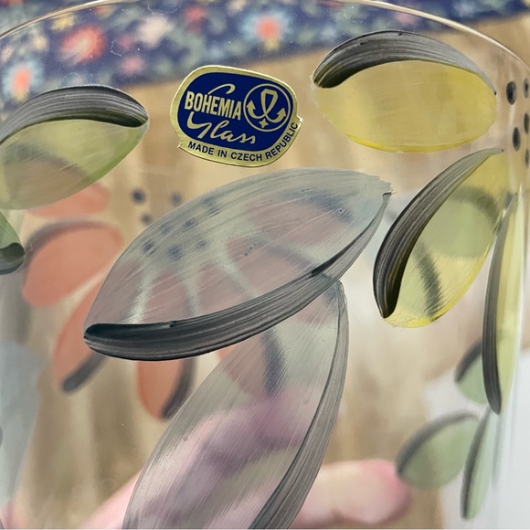 Bohemia Glass Clear Glass Vase Hand Painted Flowers Czech Republic 9.75” Tall - Picture 4 of 10